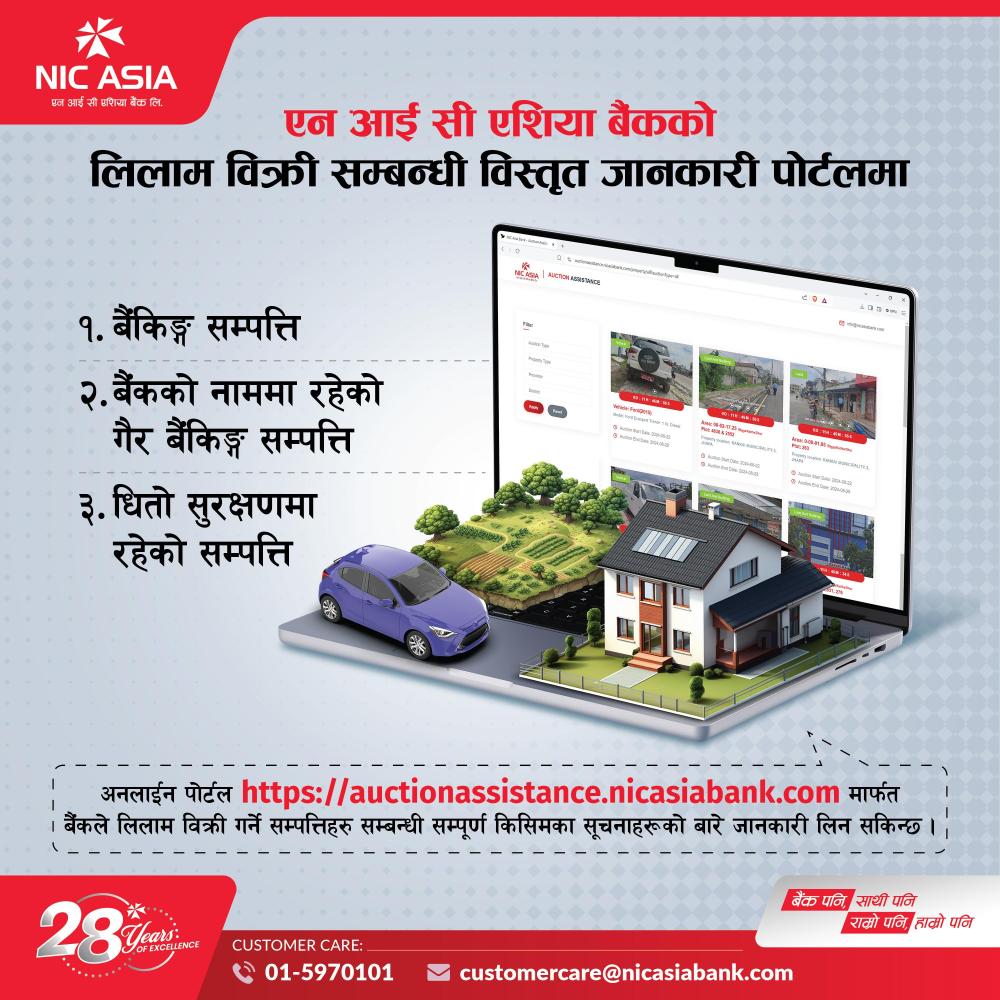एन आई सी एशिया बैंकको सम्पत्ति लिलाम बिक्री सम्बन्धी विस्तृत जानकारी