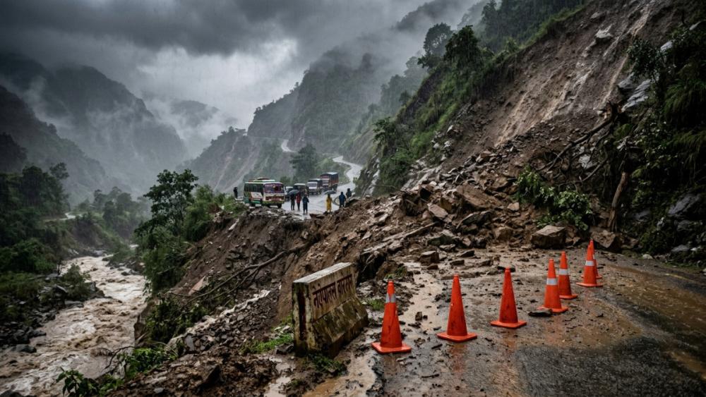 अविरल वर्षा र पहिरोले देशका मुख्य राजमार्ग अवरुद्ध, ५६ स्थानमा उच्च सतर्कता